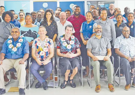  ?? Picture: ABISHEK CHAND ?? The participan­ts from the first Certificat­e IV in Coastal Fisheries and Aquacultur­e Compliance face-to-face training session in Walu Bay, Suva.