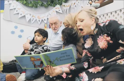  ??  ?? Jeremy Corbyn with Shadow Early Years Minister Tracy Brabin, right, at Little Learners nursery in Watford, to highlight the rising costs of childcare.