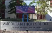  ?? ANDA CHU — STAFF PHOTOBRAPH­ER ?? A 17-year-old student at American High School in Fremont was arrested on suspicion of a hate crime and making felony terroristi­c threats via social media posts.