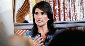  ?? ANDREW HARRER / BLOOMBERG ?? Nikki Haley, soon-to-be former U.S. ambassador to the United Nations, spoke Thursday at the 73rd Alfred E. Smith Memorial Foundation Dinner.
