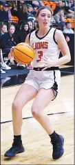  ?? Westside Eagle Observer/RANDY MOLL ?? Gravette’s Brooke Handle brings the ball down the left side of the court during play against Miami, Okla., in Gravette on Dec. 6.