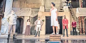  ??  ?? Raw emotion: Kevin R Mcnally and Anjana Vasan, front, as Lear and Cordelia in King Lear at the Globe