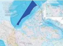  ?? NATURAL RESOURCES CANADA / NATIONAL POST ILLUSTRATI­ON ?? The red line shows the actual Canadian border, while the area shaded in blue shows a section of the Arctic inaccurate­ly claimed by official maps as being part of Canada.