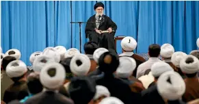  ?? AP ?? Supreme Leader Ayatollah Ali Khamenei speaks at a meeting in Tehran at the weekend.