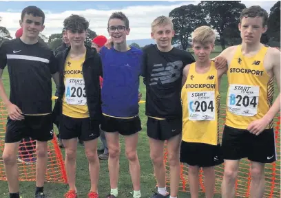  ??  ?? ●●Stockport Harriers’ under 15s boys team at the Northern Athletics Cross Country Relays