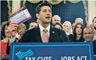  ?? J. SCOTT APPLEWHITE/THE ASSOCIATED PRESS ?? Speaker of the House Paul Ryan, R-Wis., holds a proposed ‘postcard tax filing form’ as Republican­s’ unveil the their far-reaching tax overhaul Thursday at the Capitol.