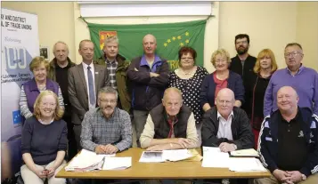  ??  ?? (Back, from left) Margaret Moynihan, Dermot Tobin, Derek Casserley, John Anderson, John Sweeney, Margaret Coughlan, Judy Coolahan, Emmet Connolly, Mary Hannon, Mick Reid, (front) Mary Diskin; Brian Campfield, President ICTU; George Sheehan, Chairman...