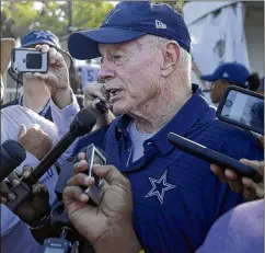  ?? MAX FAULKNER / FORT WORTH STAR-TELEGRAM ?? “I don’t see a point months into the season. While we’re not there right now, there are some lines there,” says Cowboys owner Jerry Jones about running back Ezekiel Elliott’s holdout.