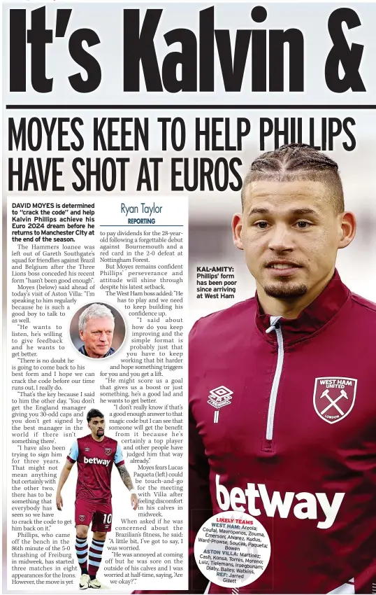  ?? ?? KAL-AMITY: Phillips’ form has been poor since arriving at West Ham