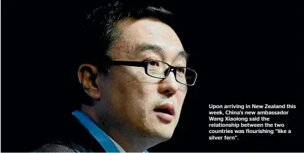  ?? ?? Upon arriving in New Zealand this week, China’s new ambassador Wang Xiaolong said the relationsh­ip between the two countries was flourishin­g ‘‘like a silver fern’’.