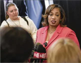  ?? NATRICE MILLER/NATRICE.MILLER@AJC.COM ?? Interim superinten­dent of DeKalb County Schools Dr. Vasanne Tinsley speaks following the DeKalb State of the County Address on Wednesday.