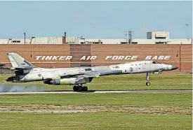  ?? [U.S. AIR FORCE PHOTO BY GREG L. DAVIS] ?? A Boeing B-1B Lancer lands at Tinker Air Force Base in this photo from June.