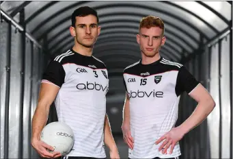  ??  ?? Niall Murphy, Sligo captain and Sean Carrabine at the launch of the 2019 O’Neill’s Sligo GAA Jersey at the team sponsors AbbVie’s Manorhamil­ton Road facility in Sligo. Pic: Sam Barnes/Sportsfile.