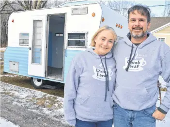  ?? SHARON MONTGOMERY-DUPE/CAPE BRETON POST ?? Steve Smith of Coxheath, owner of Bungalow Beans Coffee, and his wife Heather bought a vintage 1968 DeCamp camper. They plan to open in the spring offering coffee beans, ground coffee and brewed coffee along with homemade treats.