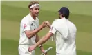  ??  ?? Stuart Broad celebrates after winning the third Test against West Indies last July – the day he reached 500 Test wickets. Photograph: Martin Rickett/AFP/Getty Images