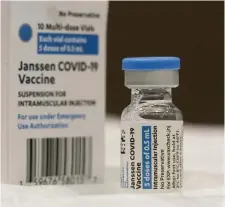  ?? Ap FIle ?? BOOSTING CONFIDENCE: Those who received the Johnson & Johnson COVID vaccine heard reassuring news as the company noted its single-shot vaccine provides 79% effectiven­ess in warding off the virus, and a booster would provide 94% protection on top of that.