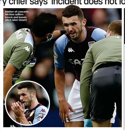  ??  ?? Matter of concern: McGinn suffers knock and leaves pitch later (inset)