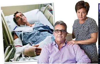  ??  ?? LEGAL NIGHTMARE: Gavin Cox and his wife Minh. Above: Receiving hospital treatment. Below: David Copperfiel­d and girlfriend Chloe