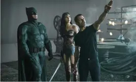  ?? Photograph: Clay Enos/AP ?? Deliciousl­y overblown … Ben Affleck as Batman, Gal Gadot as Wonder Woman and director Zack Snyder on the set of Zack Snyder’s Justice League.