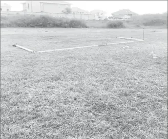  ??  ?? The goal post which fell on Glenshaun Skeete at the Plaisance Community Centre Ground