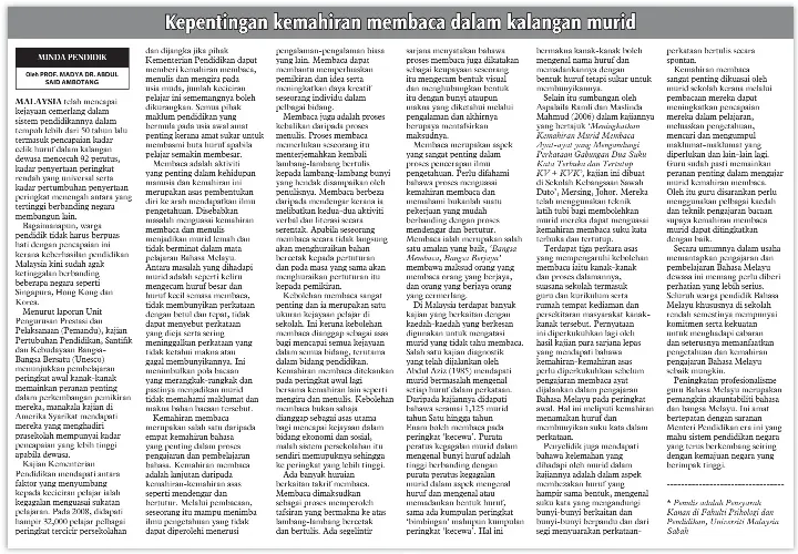 Kepentingan Kemahiran Membaca Dalam Kalangan Murid Pressreader