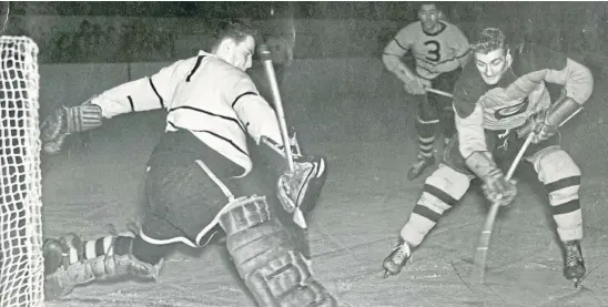  ?? ?? Ice hockey legend Marshall Key, seen above right threatenin­g the Perth Panthers goal during a Kingsway clash in October 1954, was inducted into the sport’s British Hall of Fame in 2007. Read more about his exploits and a reader’s unique link to him on today’s page.