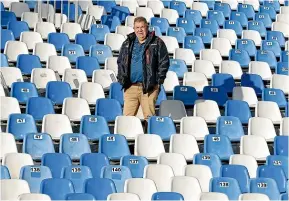  ?? MARTIN DE RUYTER/ STUFF ?? Tasman Rugby Union chief executive Tony Lewis with the temporary seating erected at Trafalgar Park for the All Blacks-Argentina test next weekend.