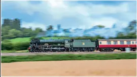  ??  ?? Ï Poetry in motion
You cannot beat the sound of a Scot at full speed with a rake of 11 coaches behind the tender on the mainline. Here, LMS 4-6-0 No. 46100 Royal Scot is captured in motion near Hope-Under-Dinmore on the North and West route with a Saphos Trains excursion to Cardiff Central. I put my camera skills to the test with a shutter speed of 1/30th second, hand-held, (holding my breath) as I panned the engine and first coach. I was hoping that one of the photograph­s I took in the sequence would be pin sharp throughout. It is always a gamble as to whether you will get a shot which is sharp when taking a pan with a slow shutter speed. I am grateful that my digital camera is able to help in this department, as I wouldn’t have had this luxury in film days!
Nikon D5 with Nikon 70-200mm F2.8 lens. 1/30th sec at f22 on ISO200