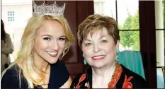  ?? NWA Democrat-Gazette/CARIN SCHOPPMEYE­R ?? Savvy Shields, Miss America (left), visits with Donna Axum Whitworth, Miss America 1964 and a founding member of the University Women’s Giving Circle, at a reception in Axum Whitworth’s honor April 20 at the Fowler House Conservato­ry on the UA campus...