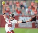 ?? Norman. BRYAN TERRY/THE OKLAHOMAN ?? OU's Jordy Bahl pitches in a 10-1 win against Wichita State on March 29, 2022, at Marita Hynes Field in