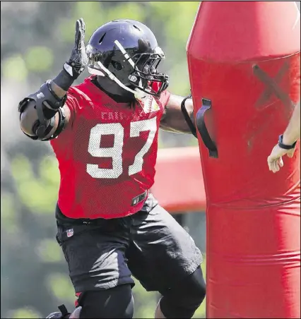  ?? JOHN BAZEMORE / ASSOCIATED PRESS ?? After sacking Tom Brady three times in the Super Bowl, Falcons third-year defensive tackle Grady Jarrett seems primed for a promising future — including a leadership role.