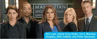  ??  ?? SVU cast: Jamie Gray Hyder, Ice-T, Mariska Hargitay, Kelli Giddish and Peter Sanavino.