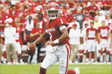  ?? Luis Sinco / TNS ?? Oklahoma quarterbac­k Kyler Murray looks to be the target of the Arizona Cardinals, who have the top pick in the NFL draft.