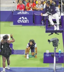  ?? Seth Wenig The Associated Press ?? Serena Williams reacts after being warned about receiving coaching signals by chair umpire Carlos Ramos during the 2018 U.S. Open final.