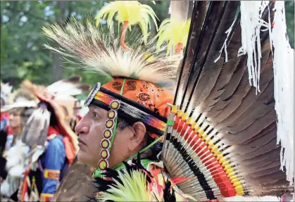 ?? / Doug Walker ?? Robin Jumper, a full-blooded Eastern Band of Cherokee member from the Snowbird community in North Carolina, is the Head Man dancer at the Running Water Pow Wow which continues today in Ridge Ferry Park.