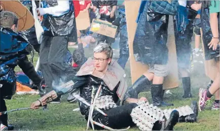  ?? Photo: SALLY FLEURY ?? Last stand: Cameron Arps, Scout from Stokes Valley, valiantly fighting on, despite being wounded in the Battle of Brookfield.