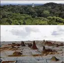  ?? LUKE AULD-THOMAS AND MARCELLO A. CANUTO / PACUNAM ?? A photograph of the Mayaarea jungle (above) and a lidar image of the Maya ruins obscured by the trees. Researcher­s in 2016 mapped the area with lidar.