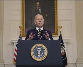  ?? EVAN VUCCI/ASSOCIATED PRESS ?? President Joe Biden delivers remarks at the White House on Feb. 6. Biden's public perception has been taking a beating recently as mental gaffes and occasional speech difficulti­es make him appear frail.