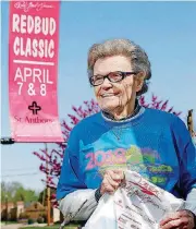  ?? [PHOTO BY JIM BECKEL, THE OKLAHOMAN] ?? Dortha Edwards, longtime girls athletic director and field hockey coach at Casady High School, competes almost every year in the Redbud Classic and always wins her age division. She is 83.