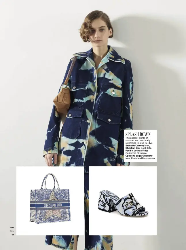  ??  ?? The coolest prints of summer are practicall­y swimming in blue tie-dye. look, Book tote,
tote,