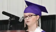  ?? ?? Kassidy Purcell delivers the salutatory speech.