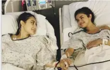  ?? INSTAGRAM ?? Selena Gomez posted to Instagram Thursday a photo of her, right, holding hands with actress Francia Raisa after the successful operation.