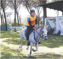  ??  ?? Benedetti Adrien rides Uzim d’altare to win the 120km CEI2 race at the Sardegna Endurance Festival in Arborea, Sardinia, on Saturday.