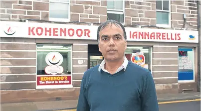  ??  ?? Bashir Hussain outside the Brechin premises at the centre of the prosecutio­n, since abandoned.