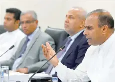  ?? — AFP ?? Sri Lanka Deputy Speaker and Special Parliament­ary Select Committee Chairman Ananda Kumarasiri speaks during a press conference in Colombo.
