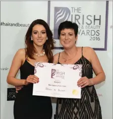  ??  ?? Maureen McCarthy of Brush N Blush receives the Hair Salon of the Year award at the Irish Hair & Beauty Awards 2016.