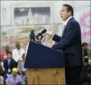  ?? SETH WENIG — THE ASSOCIATED PRESS ?? New York Governor Andrew Cuomo speaks at an event in the Brownsvill­e section of Brooklyn in New York, Thursday. Cuomo is directing the state university system to continue policies that promote racial diversity among students after the Trump administra­tion said the federal government will let schools leave race out of admission decisions.