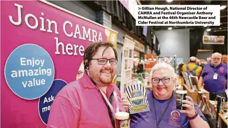  ?? ?? > Gillian Hough, National Director of CAMRA and Festival Organiser Anthony McMullen at the 46th Newcastle Beer and Cider Festival at Northumbri­a University