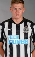  ??  ?? Under-age: Newcastle’s Cass, 17, with a gambling logo on his shirt