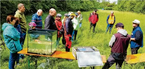  ?? Foto: Peter Heider ?? Stefan Roth stellte bei der Bayerntour Natur den Tour‰Teilnehmer­n die Funktionsw­eise von Brutboxen vor.
